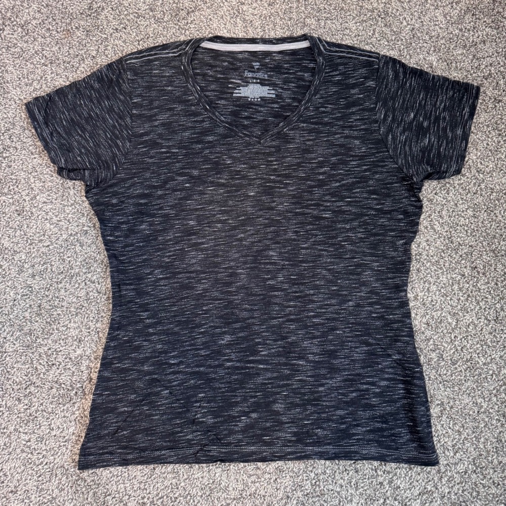 Fanatics Black Heathered V-Neck T-Shirt Women's Size Large Cotton Blend Classic
